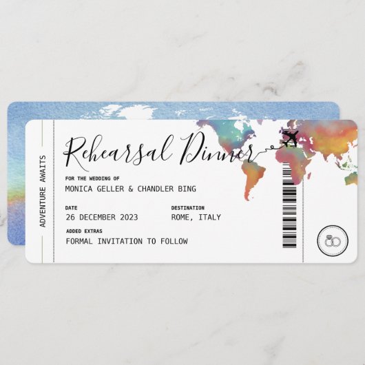 Boarding Pass Reizen repetitie diner bruiloft Kaart (Voorkant / Achterkant)