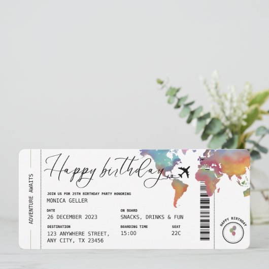 Boarding Pass Reizen Thema Verjaardagsfeest voor v Kaart (Staand voorkant)