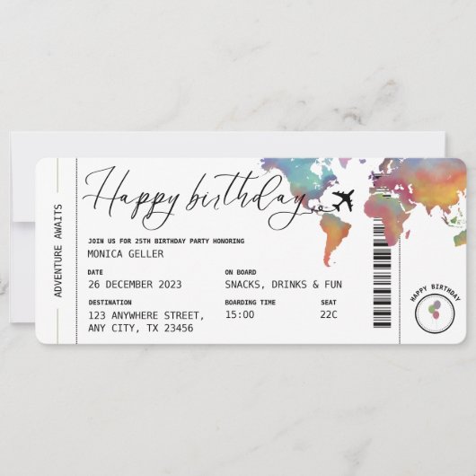 Boarding Pass Reizen Thema Verjaardagsfeest voor v Kaart (Voorkant)