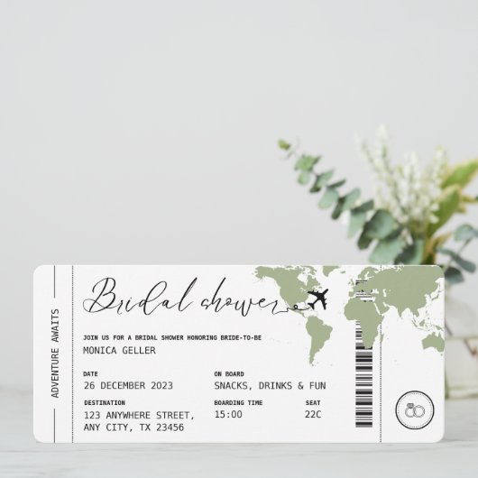 Boarding Pass Reizen Vrijgezellenfeest Sage Green Kaart (Staand voorkant)