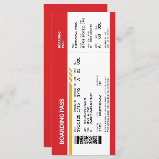 Boarding Pass - Rood (Voorkant / Achterkant)