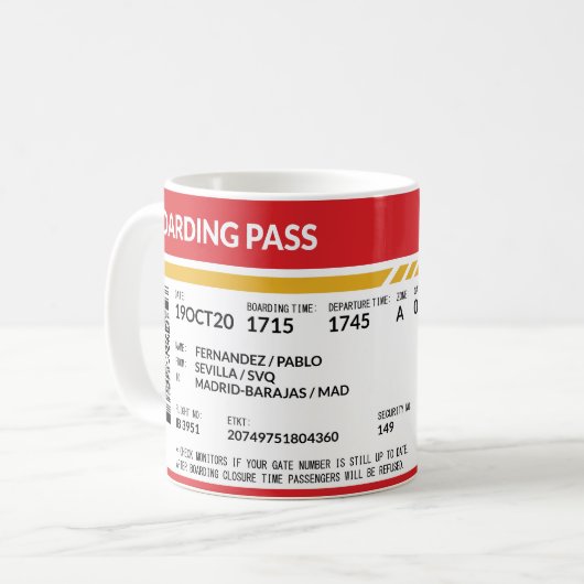 Boarding Pass - Rood Koffiemok (Voorkant links)