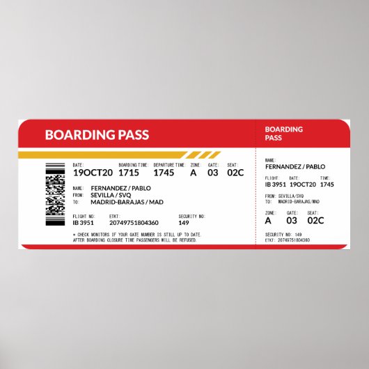 Boarding Pass - Rood Poster (Voorkant)