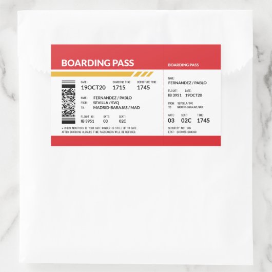 Boarding Pass - Rood Rechthoekige Sticker (Tas)