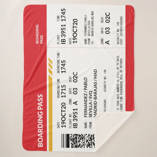 Boarding Pass - Rood Sherpa Deken (Voorkant)