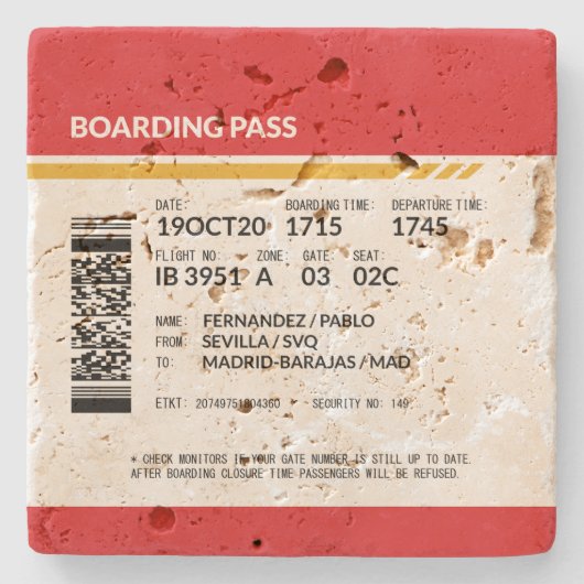 Boarding Pass - Rood Stenen Onderzetter (Voorkant)