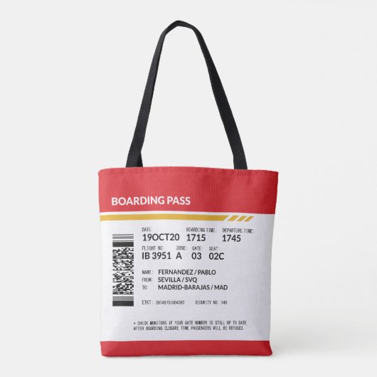 Boarding Pass - Rood Tote Bag (Achterkant)