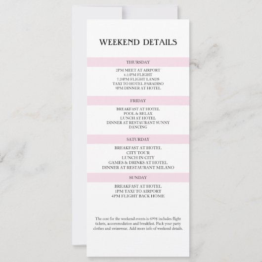 Boarding Pass Roze Bachelorette Weekend Route Kaart (Achterkant)