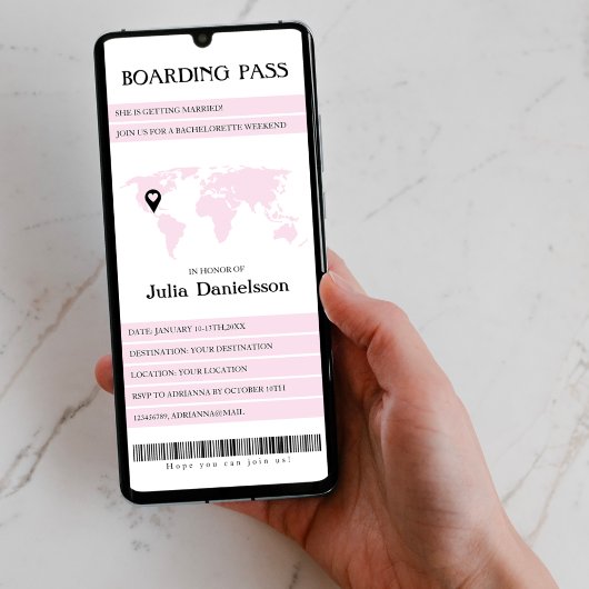 Boarding Pass Roze Bachelorette Weekend Route Kaart