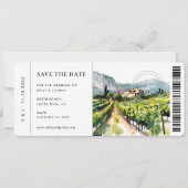 Boarding Pass rustieke wijnmakerij Landschap Bruil Save The Date (Voorkant)