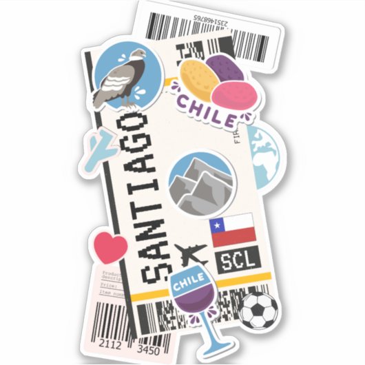 BOARDING PASS SANTIAGO CHILE STICKER (Voorkant)