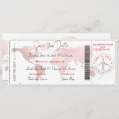 Boarding Pass Save the Date, Blush World Map Kaart (Voorkant / Achterkant)