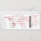 Boarding Pass Save the Date, Blush World Map Kaart (Voorkant)