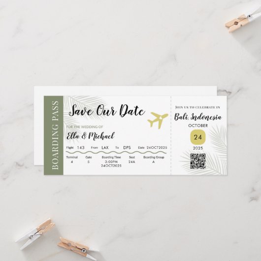 Boarding Pass Save the Date – Destination Wedding (Voorkant / Achterkant in situ)