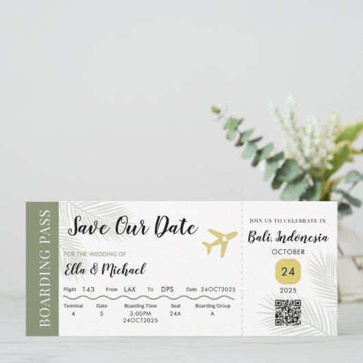 Boarding Pass Save the Date – Destination Wedding (Staand voorkant)