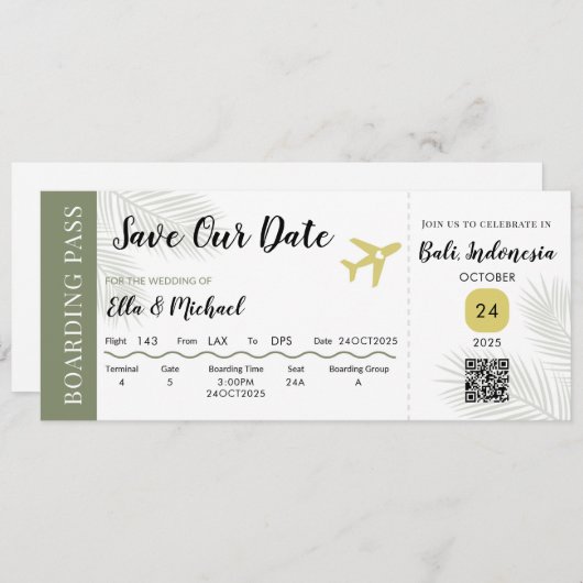 Boarding Pass Save the Date – Destination Wedding (Voorkant / Achterkant)