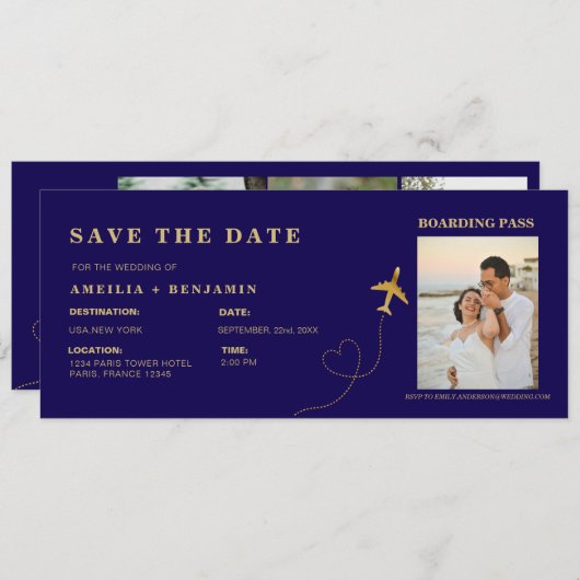 Boarding Pass Save the Date | Destination Wedding Kaart (Voorkant / Achterkant)