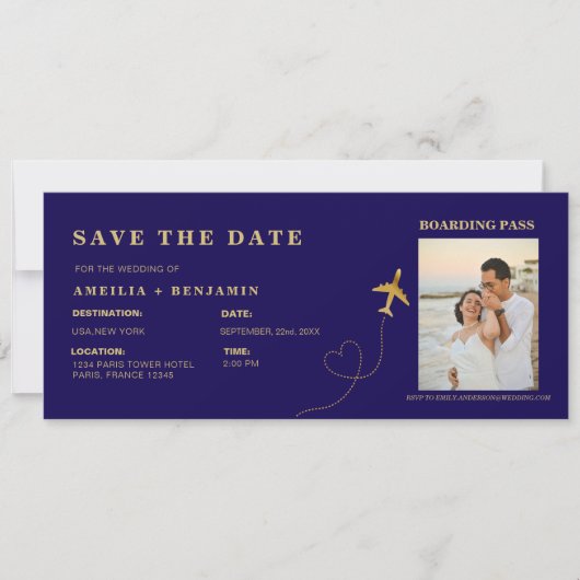 Boarding Pass Save the Date | Destination Wedding Kaart (Voorkant)