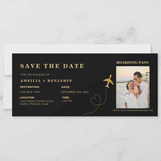 Boarding Pass Save the Date | Destination Wedding Kaart (Voorkant)