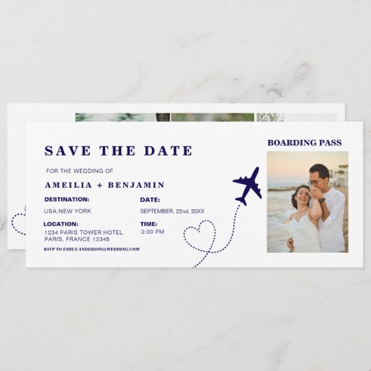 Boarding Pass Save the Date | Destination Wedding  Kaart (Voorkant / Achterkant)