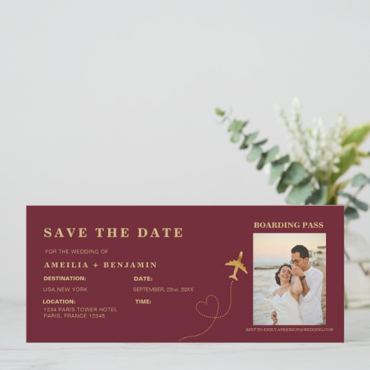 Boarding Pass Save the Date | Destination Wedding  Kaart (Staand voorkant)