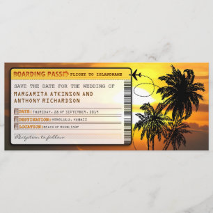 boarding pass save the date tickets met sunset