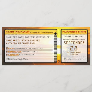 boarding pass save the date tickets met sunset