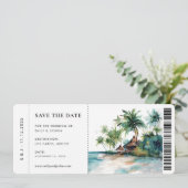Boarding Pass Strand Tropische Waterverf Bruiloft Save The Date (Staand voorkant)