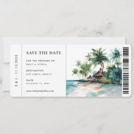 Boarding Pass Strand Tropische Waterverf Bruiloft Save The Date