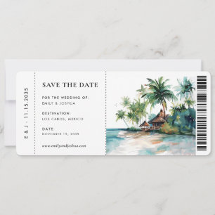 Boarding Pass Strand Tropische Waterverf Bruiloft Save The Date