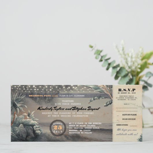 Boarding Pass String String Lights Wedding Ticket Kaart (Staand voorkant)