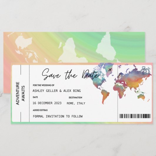 Boarding Pass Ticket Bewaar de datum met foto Kaart (Voorkant / Achterkant)