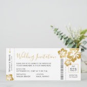 Boarding Pass Ticket Gold Hibiscus Hawaii Weddensc Kaart (Staand voorkant)