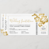 Boarding Pass Ticket Gold Hibiscus Hawaii Weddensc Kaart (Voorkant / Achterkant)
