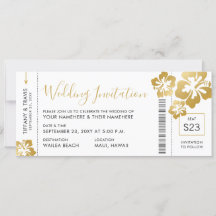 Boarding Pass Ticket Gold Hibiscus Hawaii Weddensc