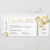 Boarding Pass Ticket Save the Date Gold Hibiscus Aankondiging (Voorkant)