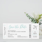 Boarding Pass Ticket Save the Date Silver Plane Aankondiging (Staand voorkant)