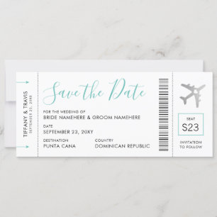 Boarding Pass Ticket Save the Date Silver Plane Aankondiging