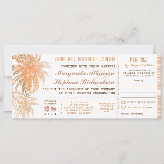 boarding pass tickets bruiloft uitnodigingen met R (Voorkant)
