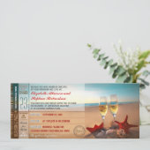 Boarding Pass Tickets Modern Beach Bruiloft Kaart (Staand voorkant)