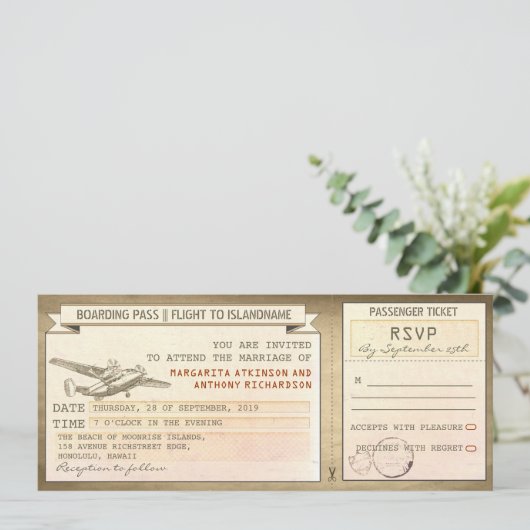 Boarding Pass tickets - vintage huwelijksuitnodigi Kaart (Staand voorkant)