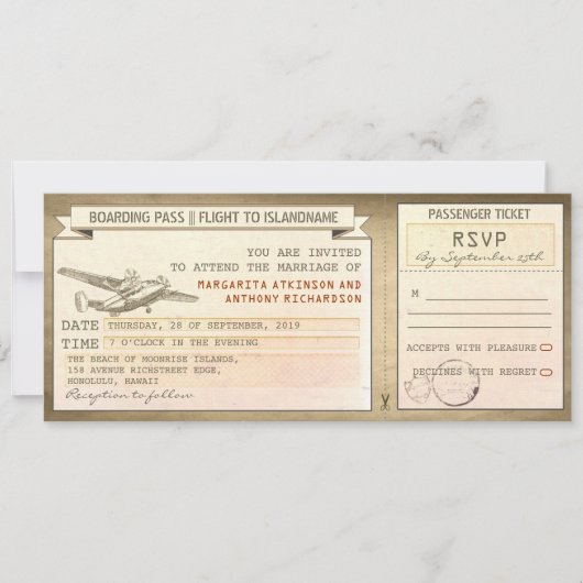 Boarding Pass tickets - vintage huwelijksuitnodigi Kaart (Voorkant)