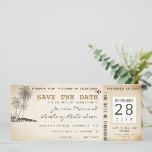 Boarding Pass tickets voor Save the Date (Staand voorkant)