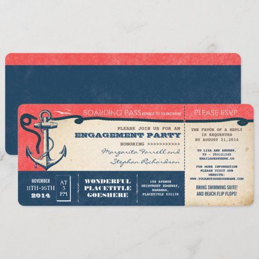 boarding pass-tickets voor verlovingsfeest met RSV Kaart (Voorkant / Achterkant)