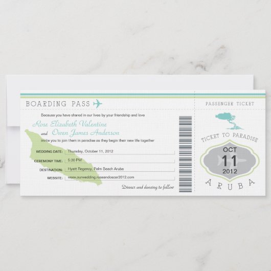 Boarding Pass to Aruba Wedding Invitation Kaart (Voorkant)