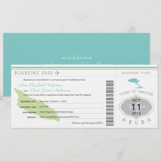 Boarding Pass to Aruba Wedding Invitation Kaart (Voorkant / Achterkant)