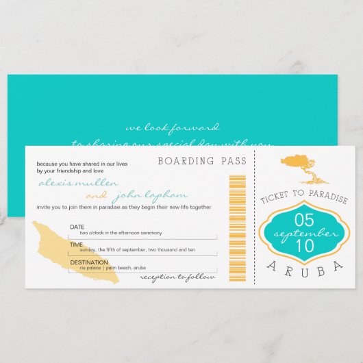 Boarding Pass to Aruba Wedding Invitation Kaart (Voorkant / Achterkant)
