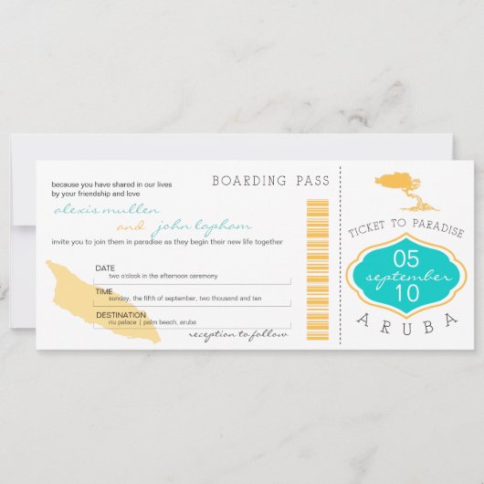 Boarding Pass to Aruba Wedding Invitation Kaart (Voorkant)