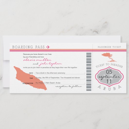 Boarding Pass to Aruba Wedding Invitation Kaart (Voorkant)