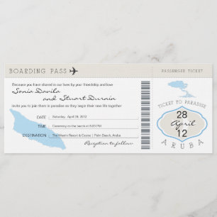 Boarding Pass to Aruba Wedding Invitation Kaart